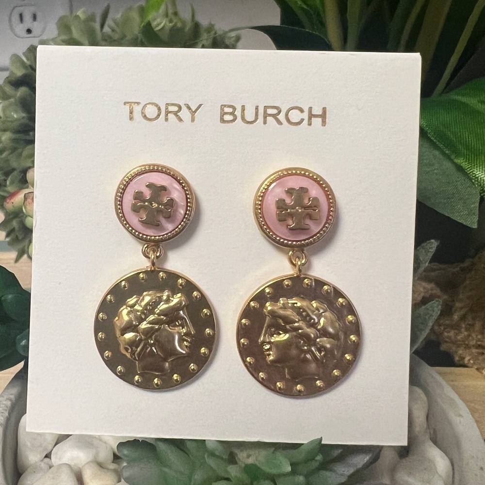 Tory Burch Pink Coin Medallion Drop Earrings
